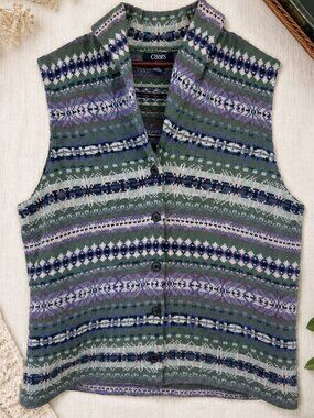 Chaps Fair Isle Sweater Vest Womens Indie Granola Cotton Knit